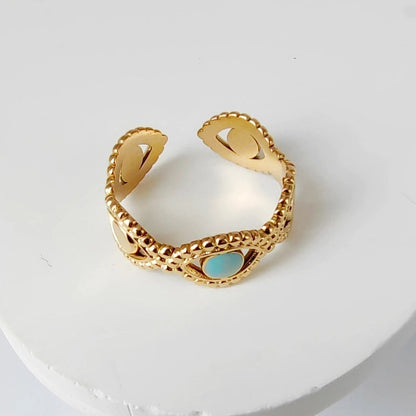 3 Pieces Casual Minimalist Leaves Eye 304 Stainless Steel 18K Gold Plated Enamel Hollow Out Open Rings