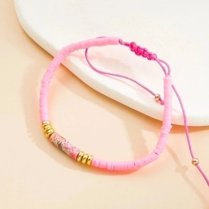 Minimalist Solid Color Natural Stone Rope Handmade Knitting Drawstring Bracelets