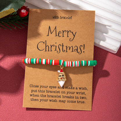 Christmas Bracelet Soft Clay Christmas Ornament Santa Claus Pendant Bracelet Snowflake Reindeer Bracelet