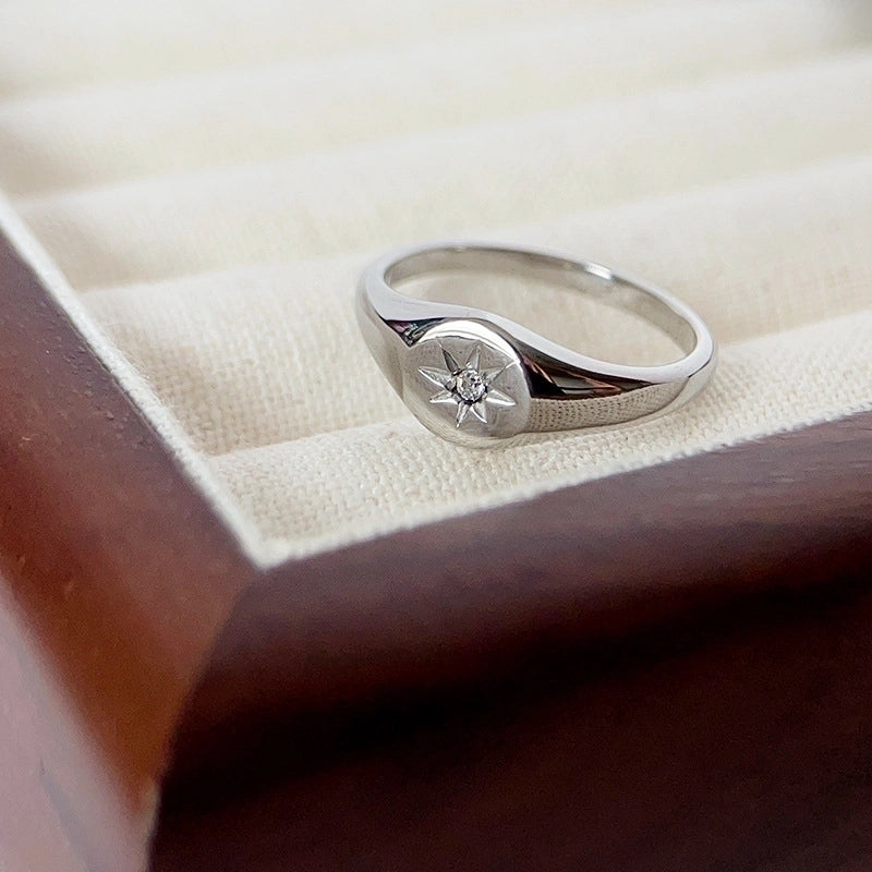 Minimalist Classic Style Star Titanium Steel Inlay Artificial Gemstones Rings
