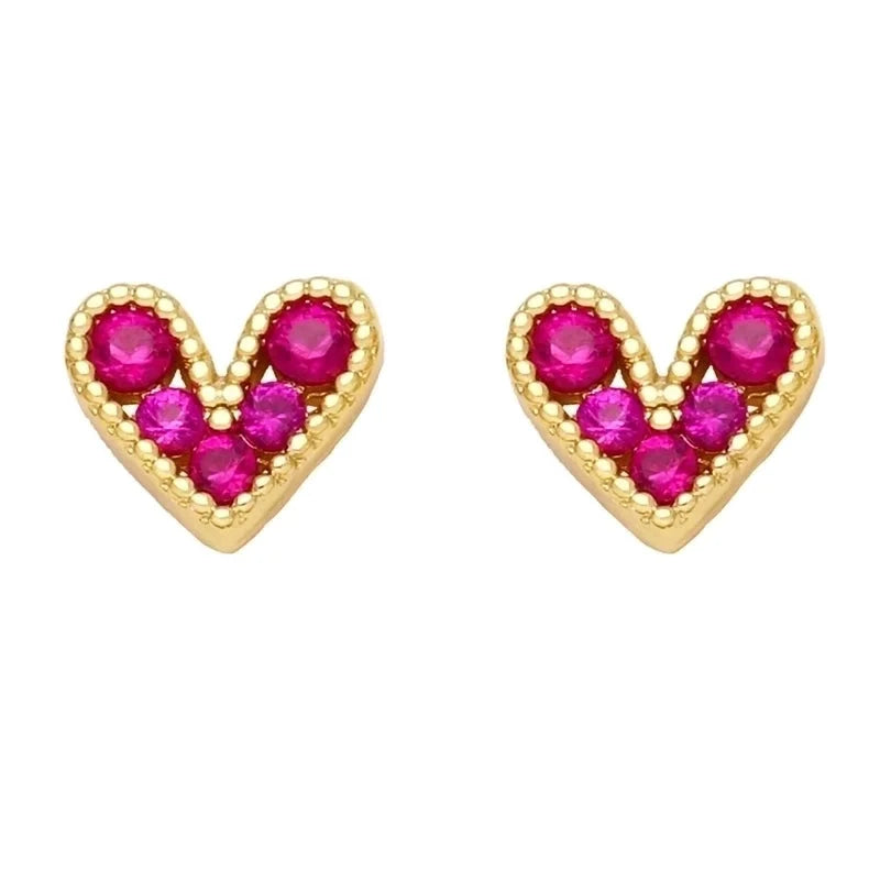 Fashion Heart Copper Artificial Gemstones 18k Gold Plated Earrings Ear Studs