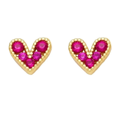 Fashion Heart Copper Artificial Gemstones 18k Gold Plated Earrings Ear Studs