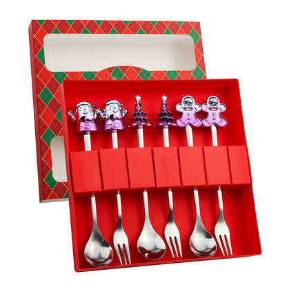 J Christmas Spoon Set Cartoon Colorful Santa Claus Christmas Tree Spoon Fork Coffee Dessert Spoon Gift Box