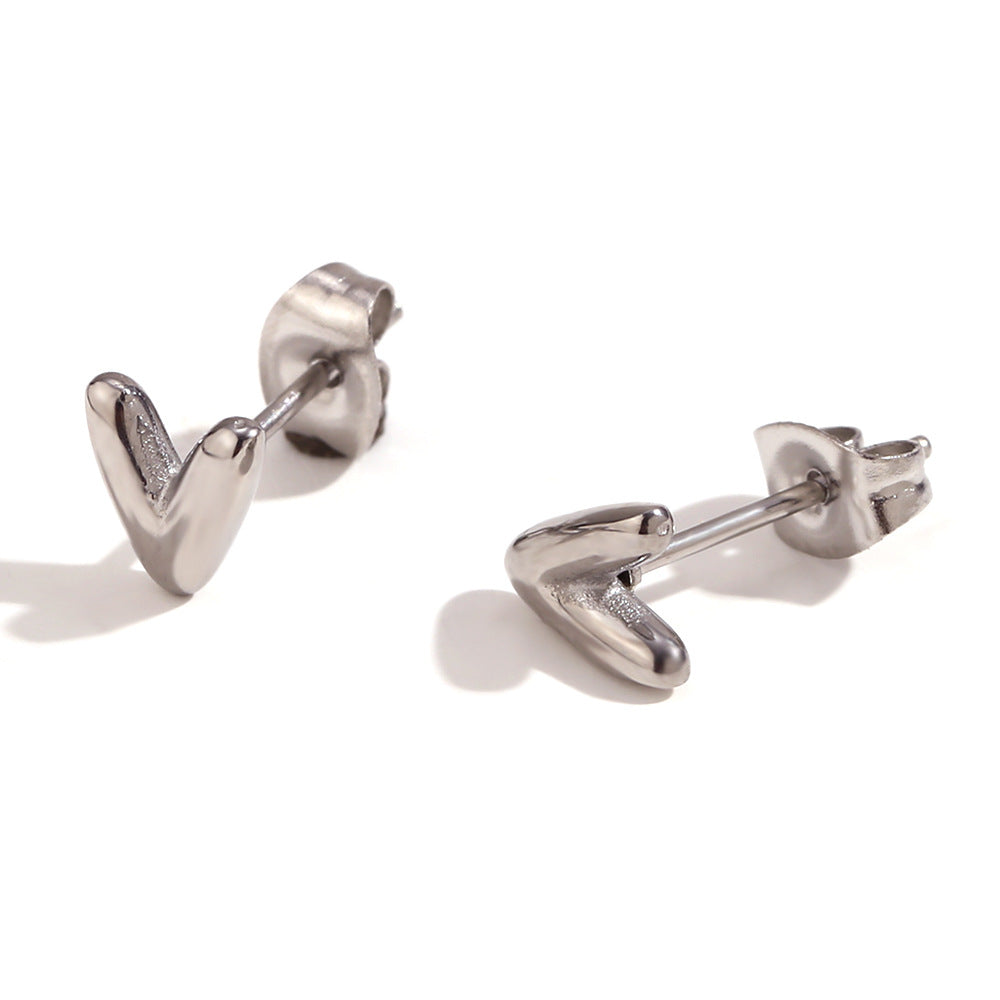 Minimalist Letter Number Geometric Text Stainless Steel 18K Gold Plated Stud Earrings