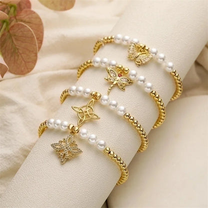 Casual Minimalist Argyle Dragonfly Butterfly Copper Beaded Inlay Zircon Bracelets