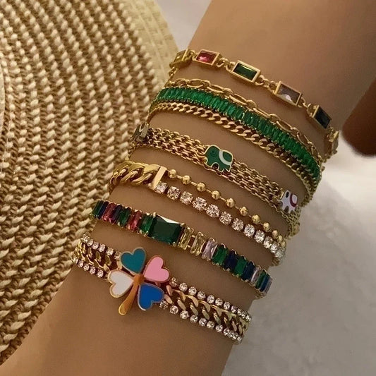 Luxurious Flower Stainless Steel 18K Gold Plated Zircon Bracelets In Bulk