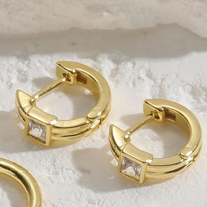 1 Pair Cute Minimalist Commute Square Plating Inlay Copper Zircon 14k Gold Plated Hoop Earrings