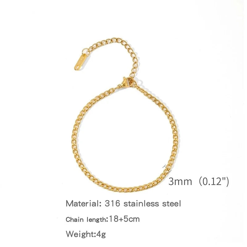 Minimalist Classic Style Geometric 304 Stainless Steel Cable Chain Snake Chain Bracelets In Bulk