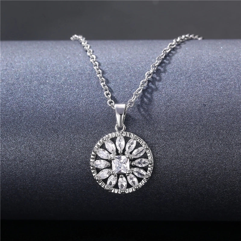 Stainless Steel Titanium Steel White Gold Plated Minimalist Plating Inlay Water Droplets Flower Zircon Pendant Necklace