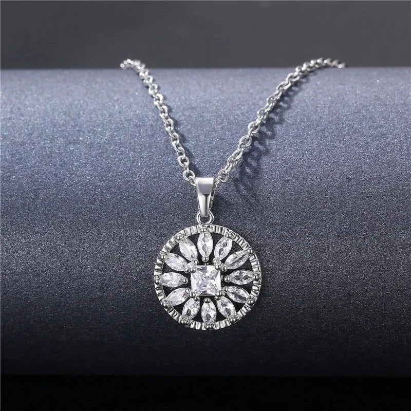 Stainless Steel Titanium Steel White Gold Plated Minimalist Plating Inlay Water Droplets Flower Zircon Pendant Necklace