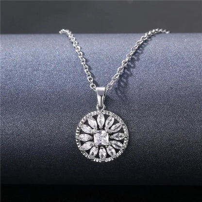 Stainless Steel Titanium Steel White Gold Plated Minimalist Plating Inlay Water Droplets Flower Zircon Pendant Necklace
