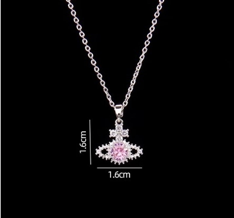 Sweet Planet Flower Bow Knot Copper Zircon Pendant Necklace In Bulk