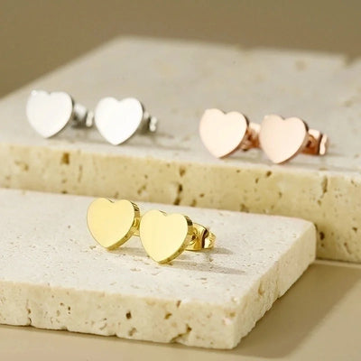 1 Pair Minimalist Heart Shape Titanium Steel Gold Plated Ear Studs