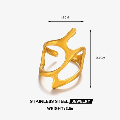 Classic Style IG Style Irregular 304 Stainless Steel 18K Gold Plated Open Rings