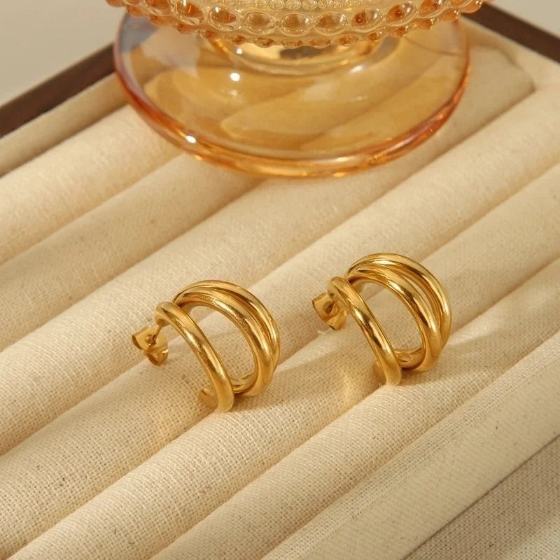 1 Pair Minimalist Classic Style C Shape Plating 304 Stainless Steel 18K Gold Plated Ear Studs