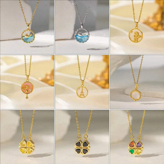 Titanium Steel Copper Plating Geometric Flower Copper Necklaces