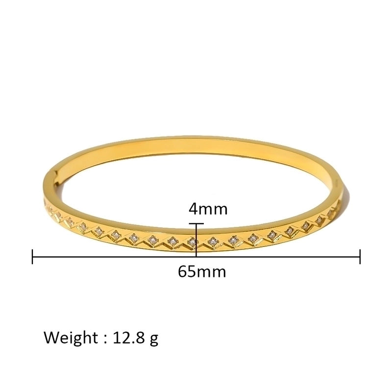 Minimalist Shiny Solid Color 316L Stainless Steel 18K Gold Plated Zircon Bangle In Bulk