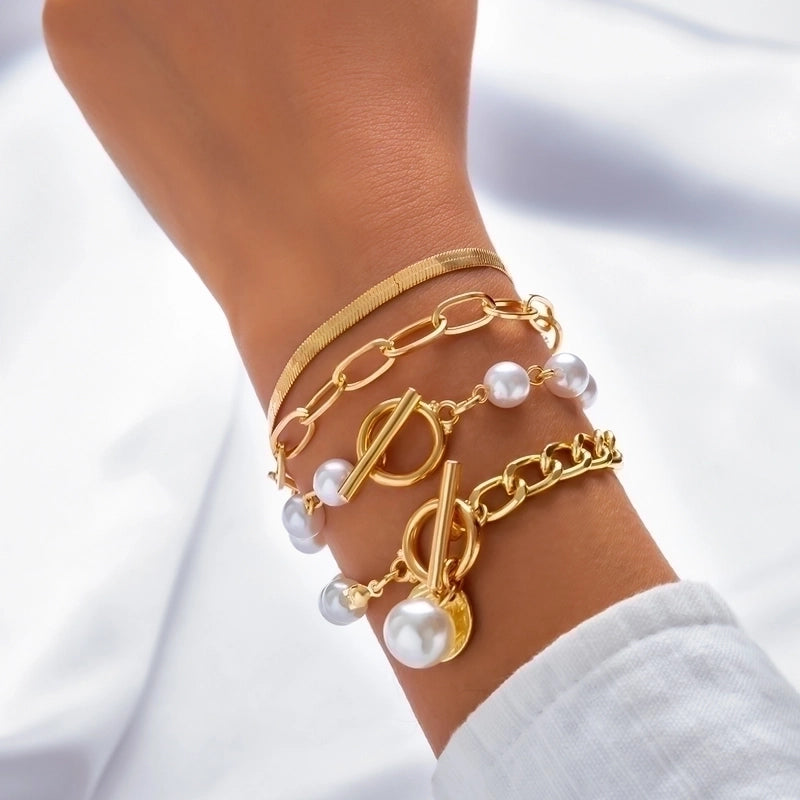 Lady Heart Shape Imitation Pearl Alloy Bracelets
