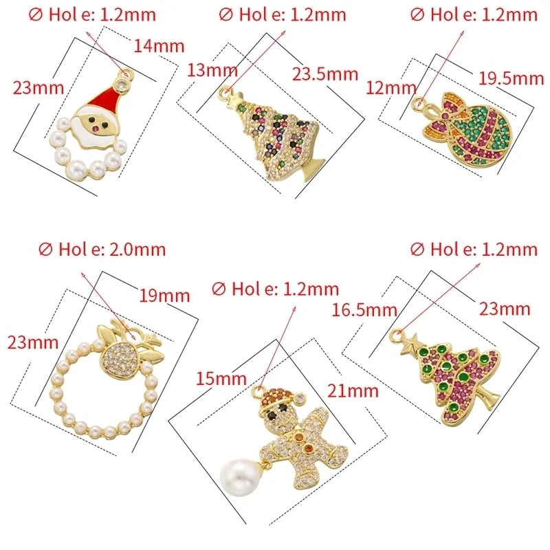 1 Piece 12*19.5mm 13*23.5mm 14*23mm Hole 1~1.9mm Copper Artificial Pearls Zircon 18K Gold Plated Christmas Tree Santa Claus Christmas Socks Pendant Jewelry Accessories