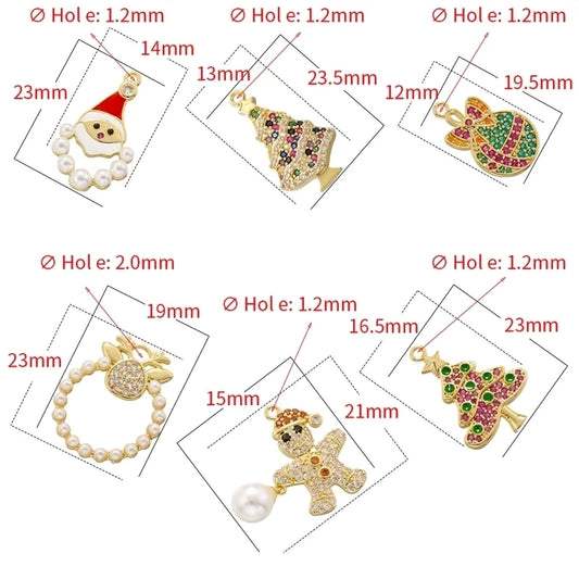1 Piece 12*19.5mm 13*23.5mm 14*23mm Hole 1~1.9mm Copper Artificial Pearls Zircon 18K Gold Plated Christmas Tree Santa Claus Christmas Socks Pendant Jewelry Accessories