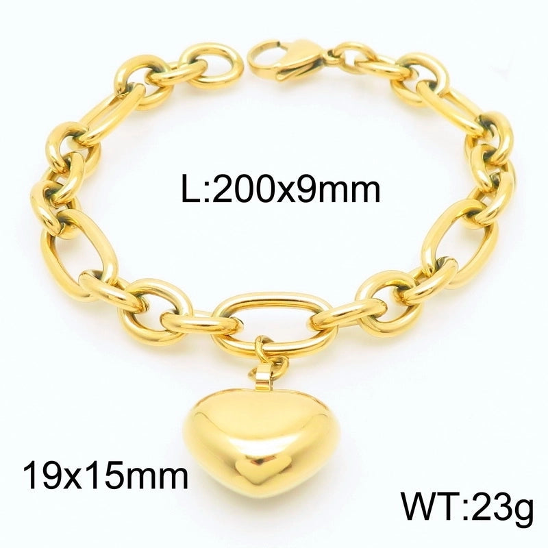 Minimalist Heart Shape 304 Stainless Steel 18K Gold Plated Bracelets Necklace