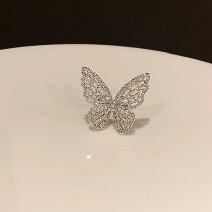 Fashion Heart Shape Butterfly Copper Plating Zircon Open Ring