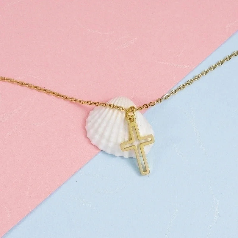 Stainless Steel 18K Gold Plated Elegant Classic Style Plating Cross None Pendant Necklace