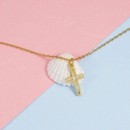 Stainless Steel 18K Gold Plated Elegant Classic Style Plating Cross None Pendant Necklace