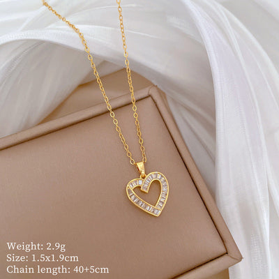 Minimalist Geometric Titanium Steel Diamond Inlay Necklaces
