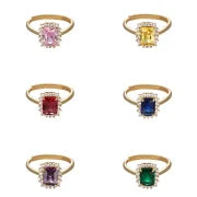 6 Pieces Elegant XUPING Square Copper Artificial Gemstones 18K Gold Plated Inlay Open Rings