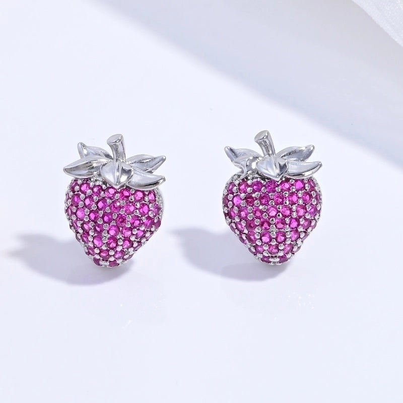 1 Pair Casual Sweet Minimalist Ice Cream Cherry Pineapple Enamel Copper Zircon 18K Gold Plated Ear Studs