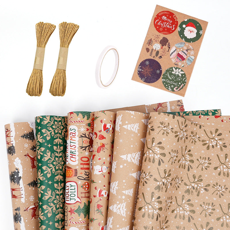 Christmas Gift Gift Box Wrapping Paper Brown Kraft Paper Uv Printing Environmentally Friendly Christmas Wrapping Paper Set