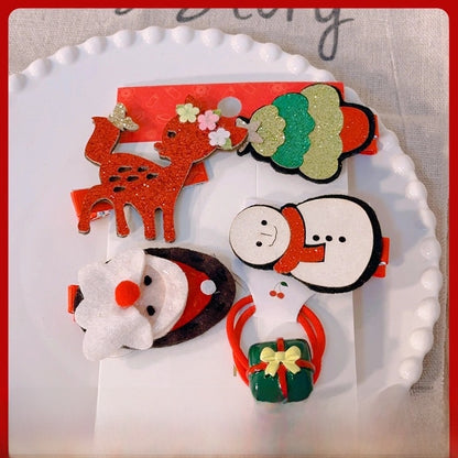 New Christmas Bow Hairpin Cute Headwear Cartoon Fabric Bell Elk Snowflake Christmas Tree Hairpin Set