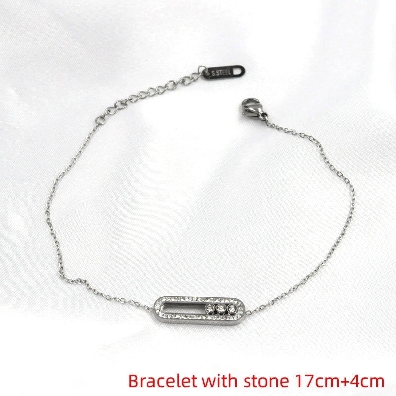 Wedding Bridal Shiny Paper Clip Titanium Steel Zircon 18K Gold Plated Hollow Out Bracelets Necklace