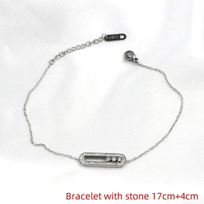 Wedding Bridal Shiny Paper Clip Titanium Steel Zircon 18K Gold Plated Hollow Out Bracelets Necklace