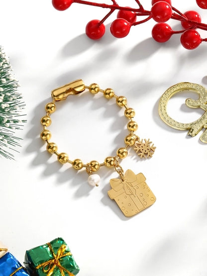 Casual Elegant Lady Santa Claus 304 Stainless Steel Freshwater Pearl 24K Gold Plated Freshwater Pearl Beaded Chain Bracelets In Bulk Christmas