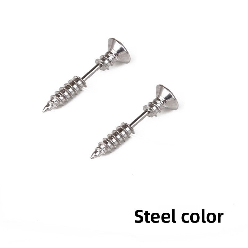 Fashion Punk Style Titanium Steel Screw Stud Earrings