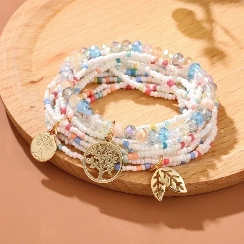 2 Pieces Fashion Leaf Tree Alloy Agate Beaded Plating Bracelets