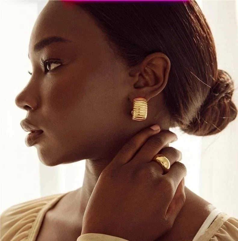 1 Pair Classic Style Semicircle Polishing Plating 304 Stainless Steel 18K Gold Plated Hoop Earrings