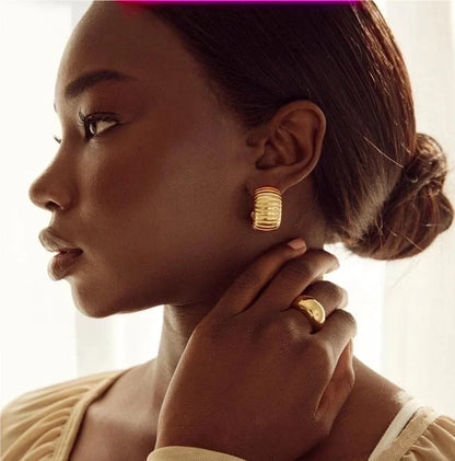 1 Pair Classic Style Semicircle Polishing Plating 304 Stainless Steel 18K Gold Plated Hoop Earrings