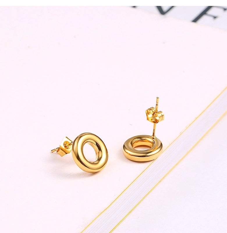 Minimalist Classic Style Circle 304 Stainless Steel 18K Gold Plated Plating Earrings Necklace