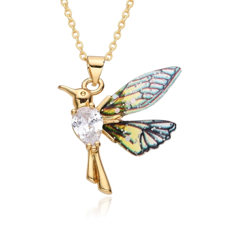 2 Pieces Sweet Minimalist Mermaid Hummingbird Copper Pendant Necklace