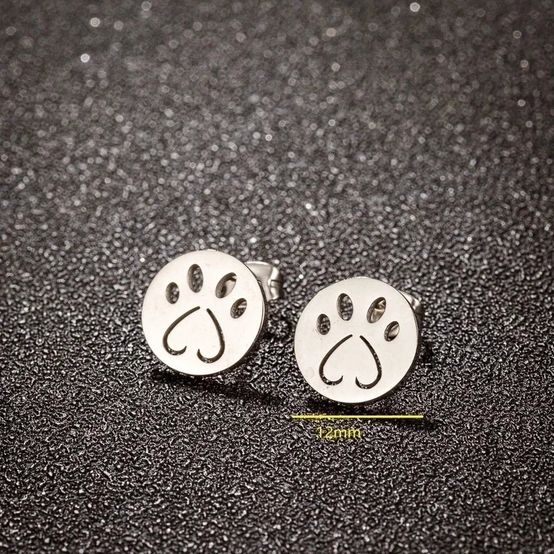 1 Pair Sweet Minimalist Paw Print Plating 304 Stainless Steel 18K Gold Plated Ear Studs