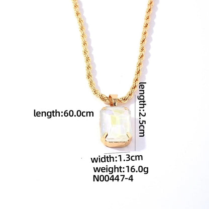 Casual Elegant Minimalist Rectangle 304 Stainless Steel Copper Plating Inlay K Gold Plated Glass Pendant Necklace