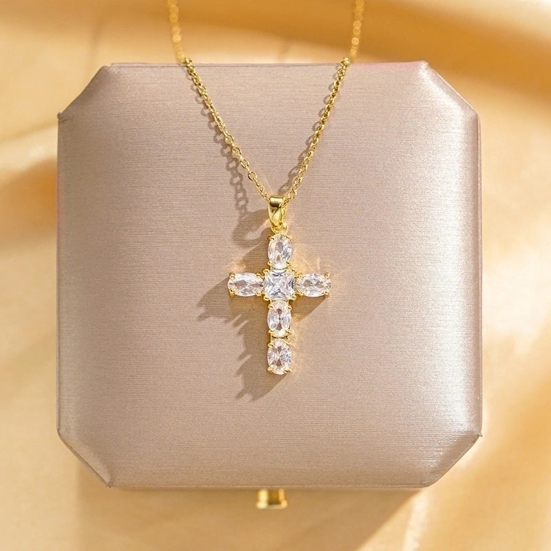 304 Stainless Steel Copper 18K Gold Plated Glam Luxurious Plating Inlay Solid Color Diamond Pendant Necklace