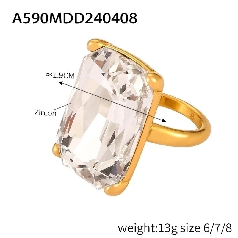 Casual Minimalist Commute Round Rectangle 304 Stainless Steel 18K Gold Plated Rhinestones Zircon Open Rings Rings In Bulk