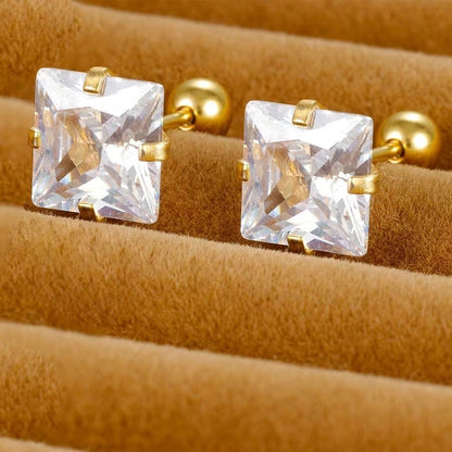 Minimalist Square Inlay 304 Stainless Steel Zircon 18K Gold Plated Stainless Steel Earrings