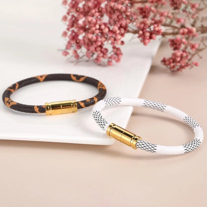 Minimalist Solid Color Stainless Steel Pu Leather Bracelets
