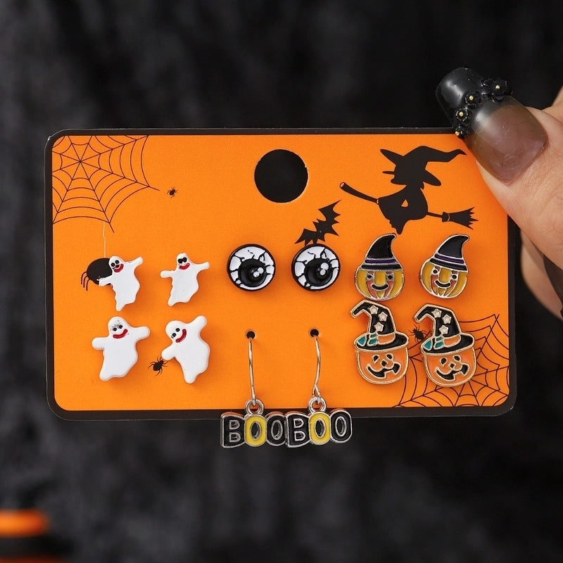 1 Set Cartoon Style Cute Halloween Pattern Pumpkin Skull Plating Alloy Drop Earrings Ear Studs