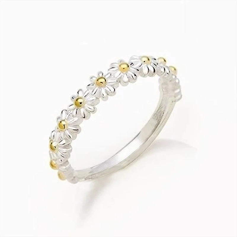 Korean Style Jewelry Sweet Daisy Flower Two-color Copper Ring
